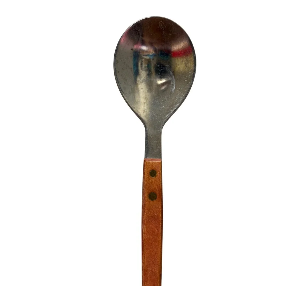 Vintage 50s Arnart Japanese Salad Serving Spoon Stainless Steel Wood Handle MCM